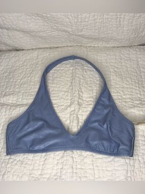 aerie Ribbed Light Blue Halter Bikini Top Size Large